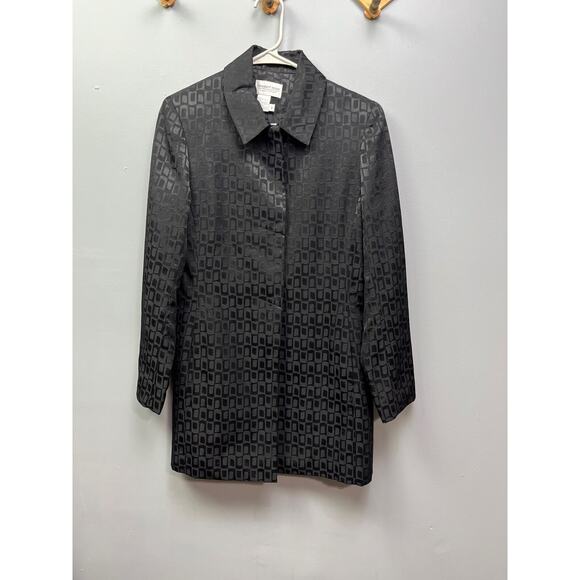 Newport News Easy Style black jacquard long jacket hidden buttons Size 8 - Picture 1 of 6